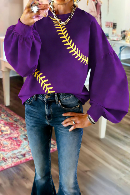 Classic Baseball Game Day Lantern Sleeve Sweatshirt