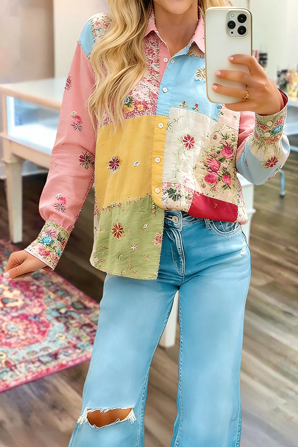 Floral Patchwork Long Sleeve Shirt
