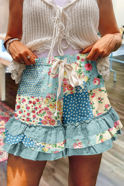 Floral Multi-Layer Ruffle Shorts