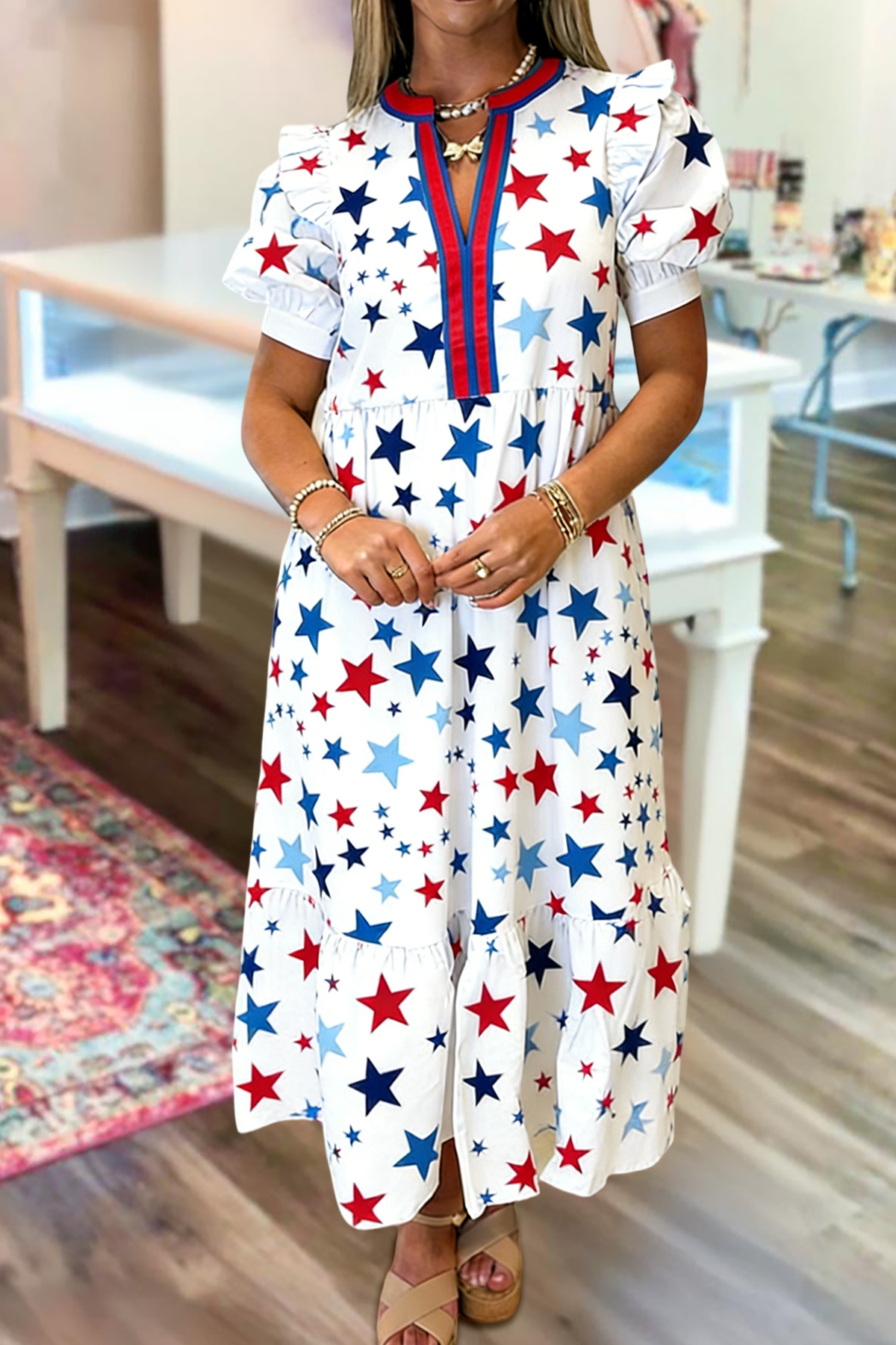 USA Star V-Neck Maxi Dress