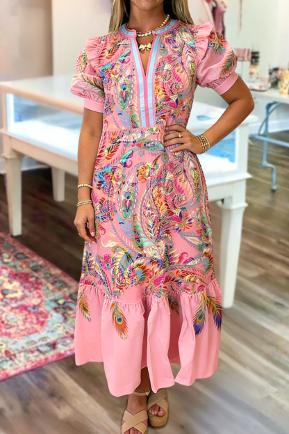 Paisley Print V-Neck Maxi Dress