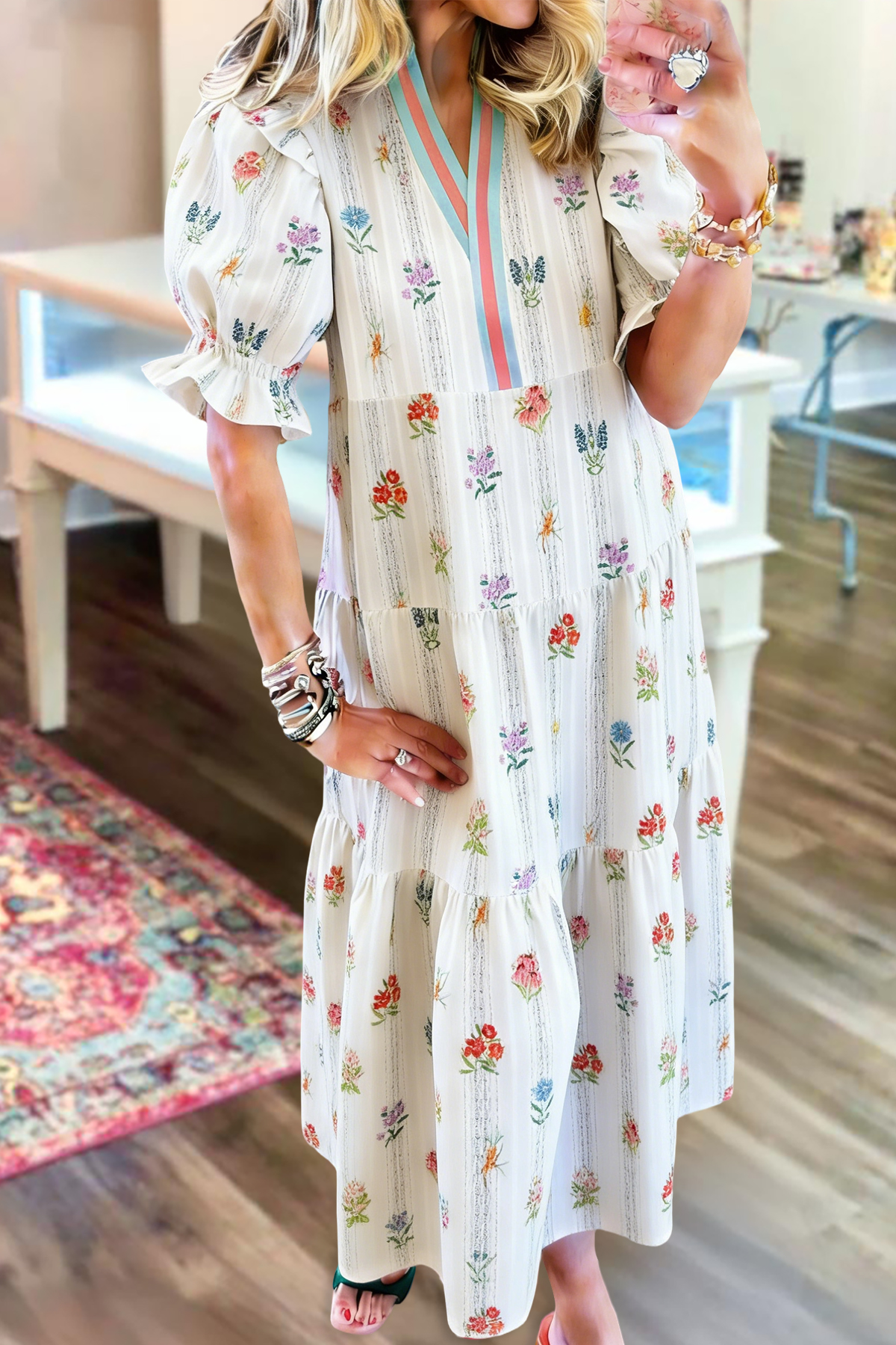 Ditsy Floral V-Neck Maxi Dress