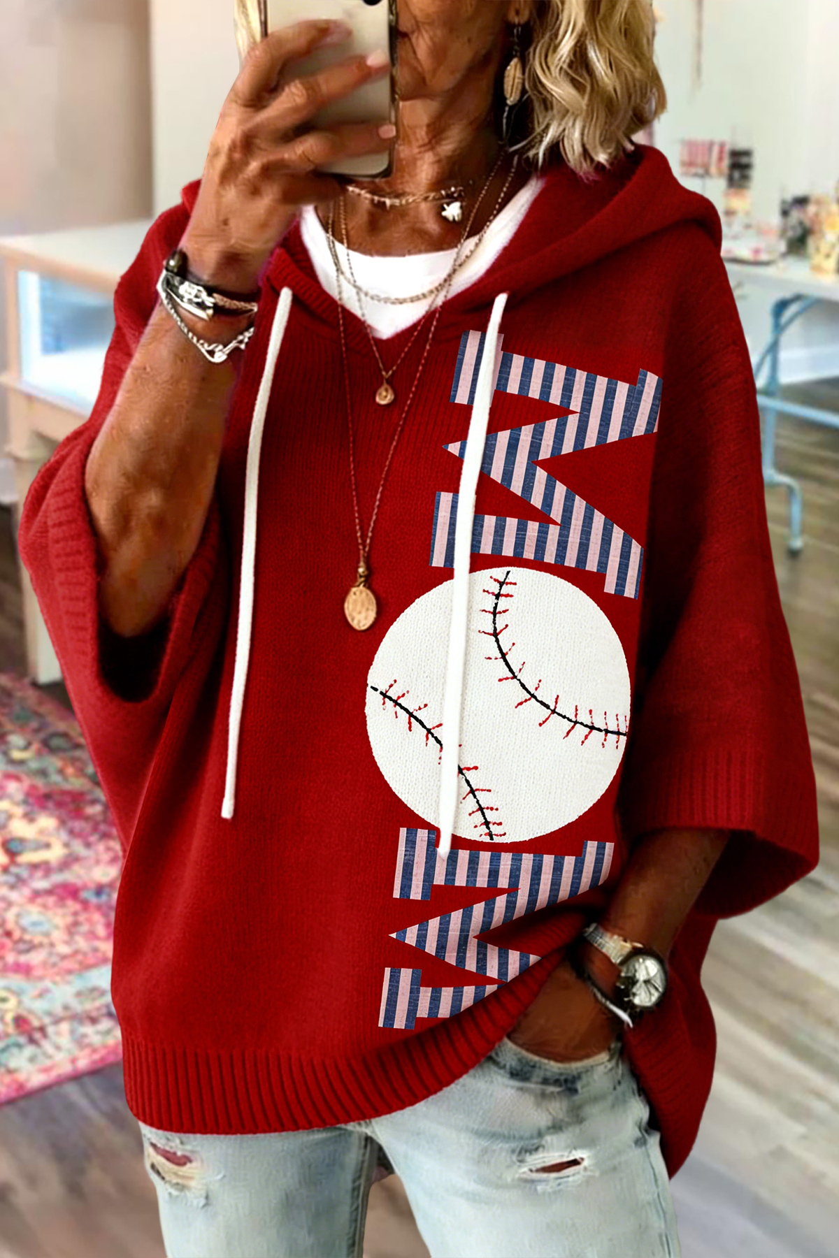 Baseball Game Day Mom Hooded Sweater