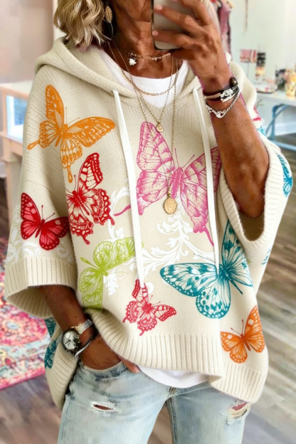 Butterfly Print Hooded Sweater