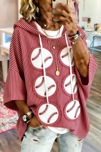 Casual Baseball Game Day Striped Hoodie