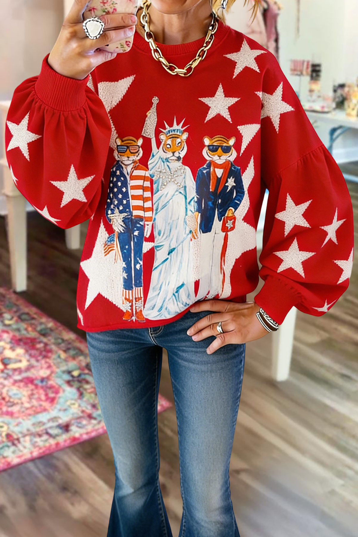 USA Star Tigers Print Sweatshirt