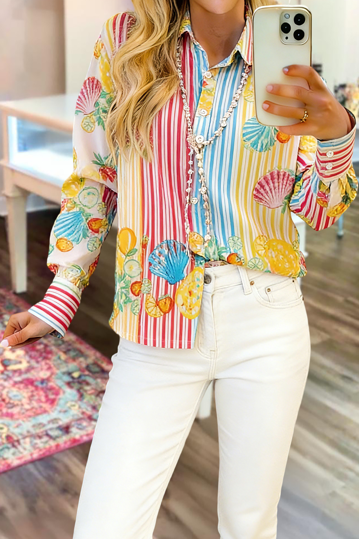 Beach Vacation Stripe Print Long Sleeve Shirt