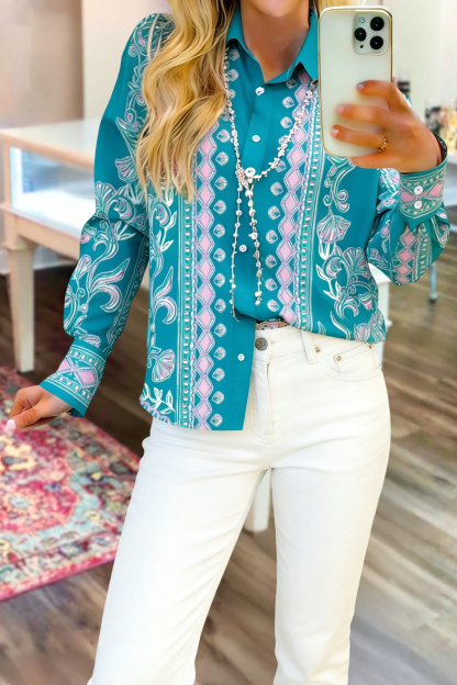 Vintage Boho Print Long Sleeve Shirt