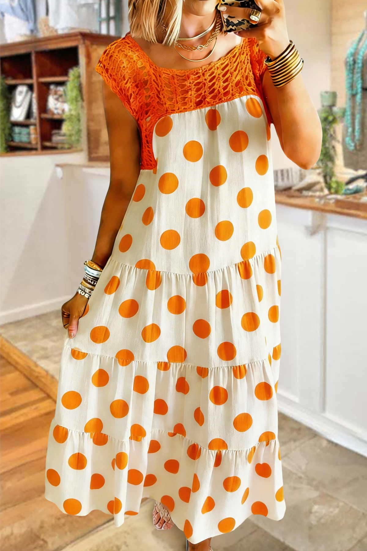 Beach Vacation Polka Dot Cutout Dress