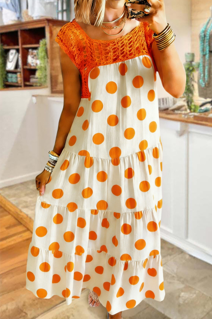Beach Vacation Polka Dot Cutout Dress