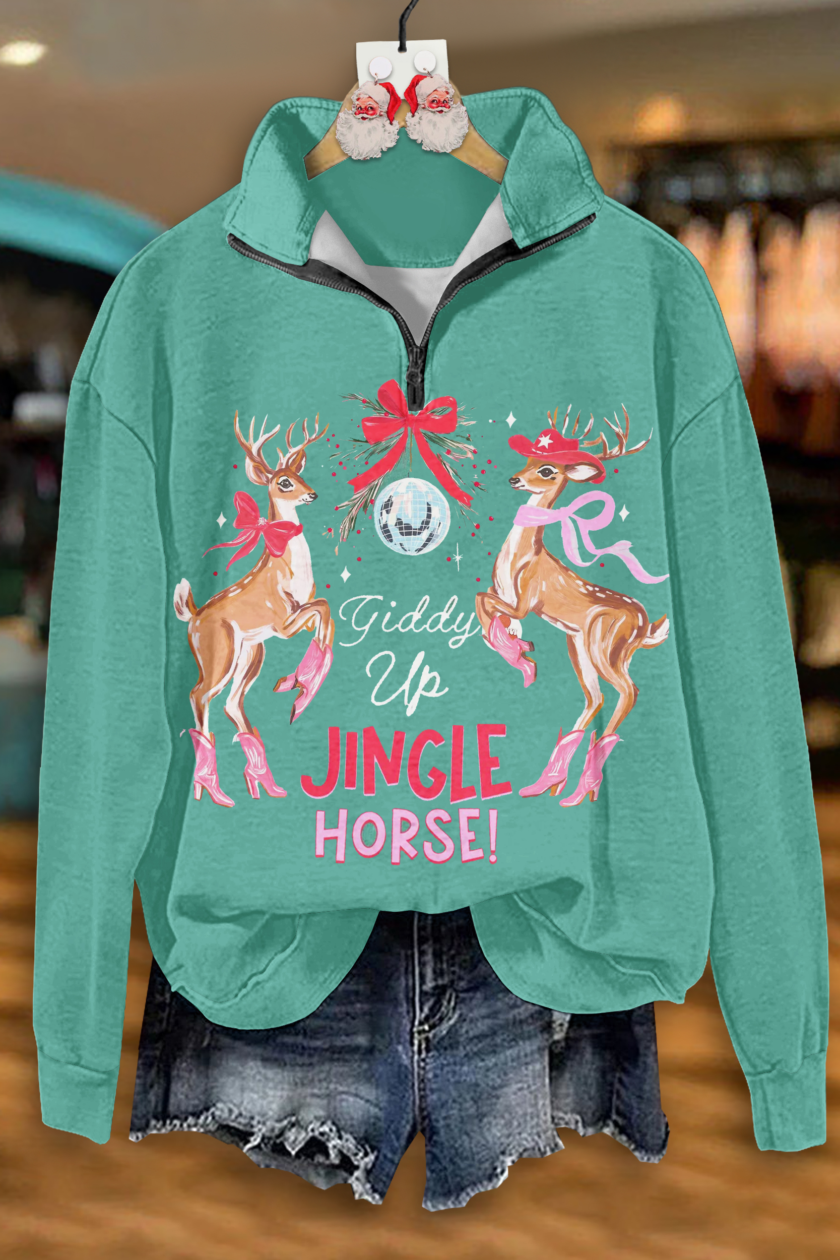Cute Giddy Up Jingle Horse Zip-Up Sweatshirt