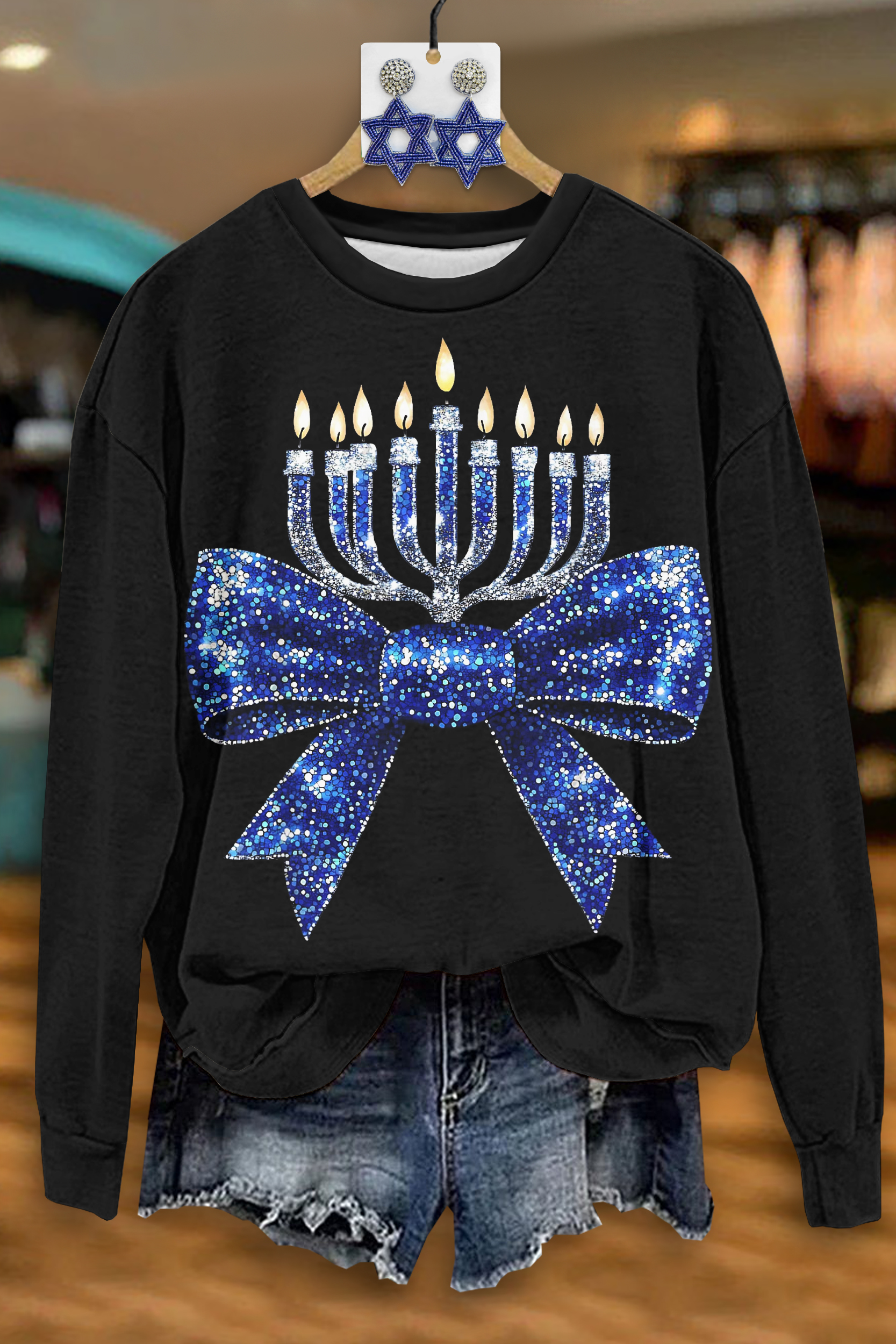 Classic Hanukkah Bow Print Sweatshirt