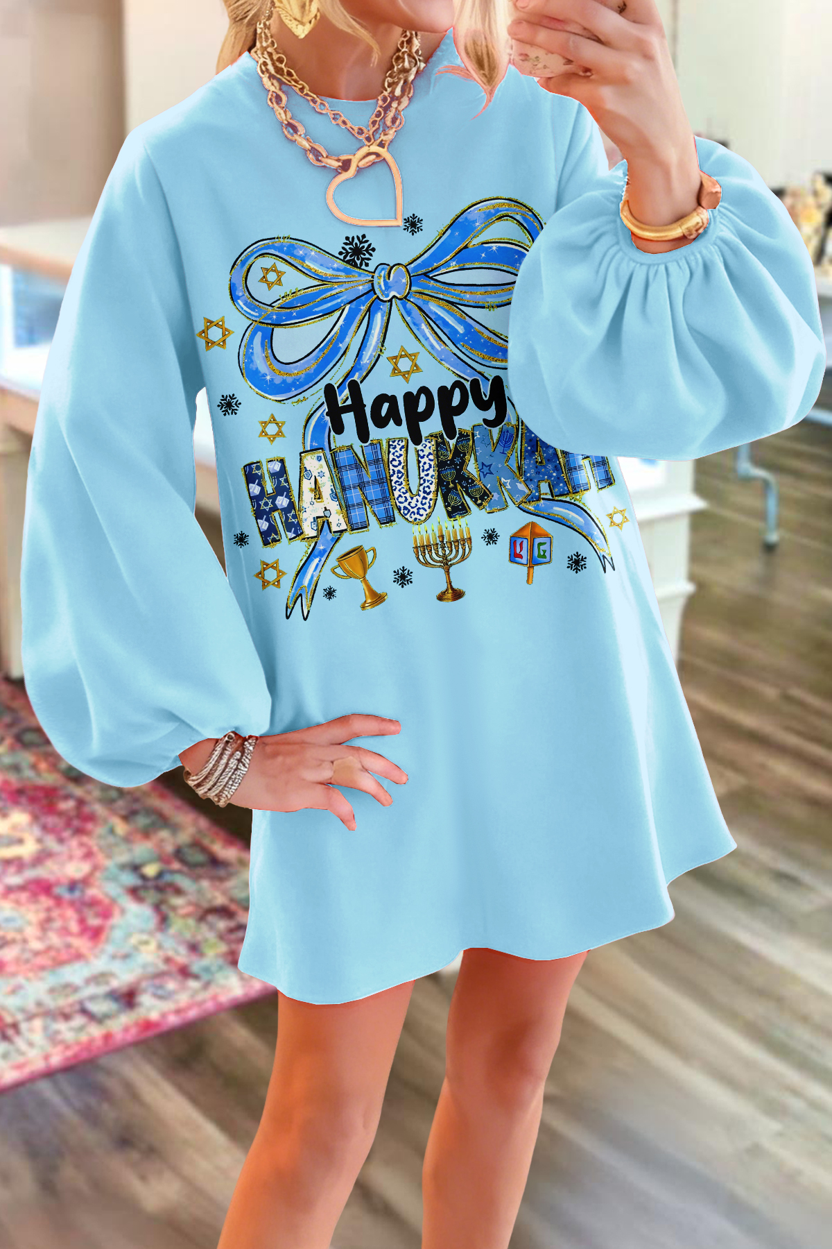 Hanukkah Bow Sweatshirt Dress