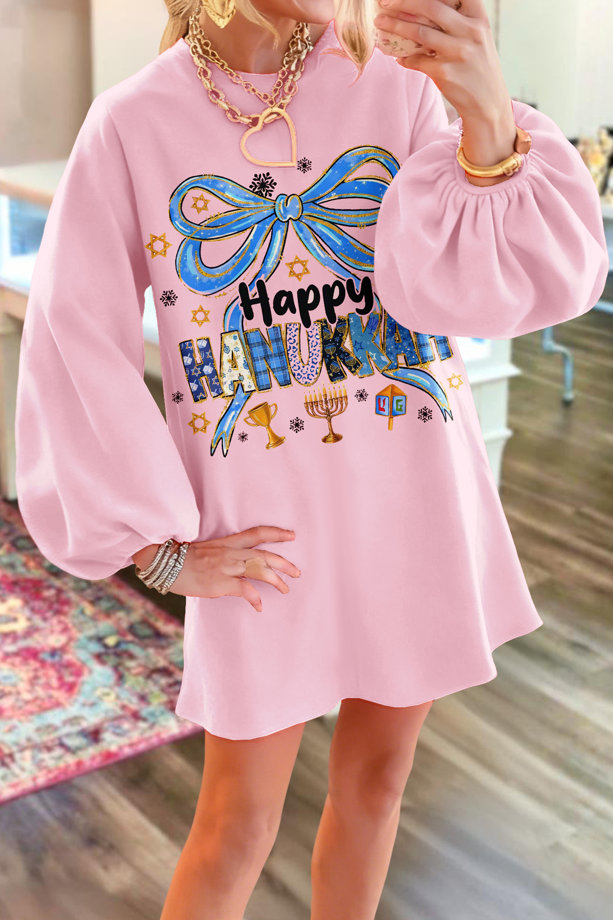 Hanukkah Bow Sweatshirt Dress