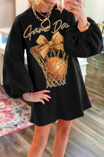 Classic Basketball Game Day Bow Sweatshirt Dress