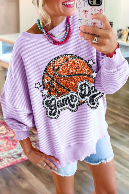 Basketball Game Day Striped Sweatshirt