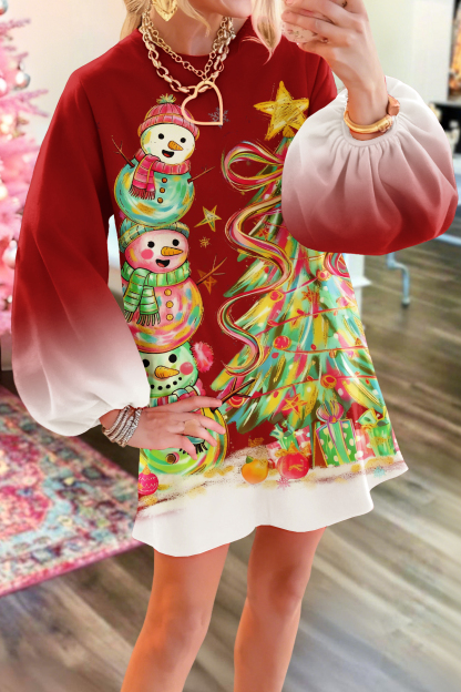 Christmas Tree Snowman Sweatshirt Dress
