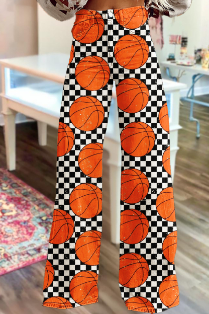 Basketball Game Day Checkered Wide-Leg Pants