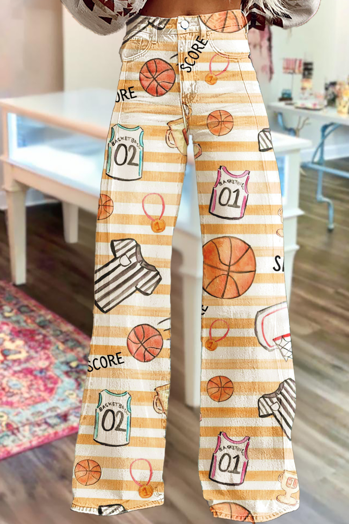 Basketball Game Day Striped Wide-Leg Pants