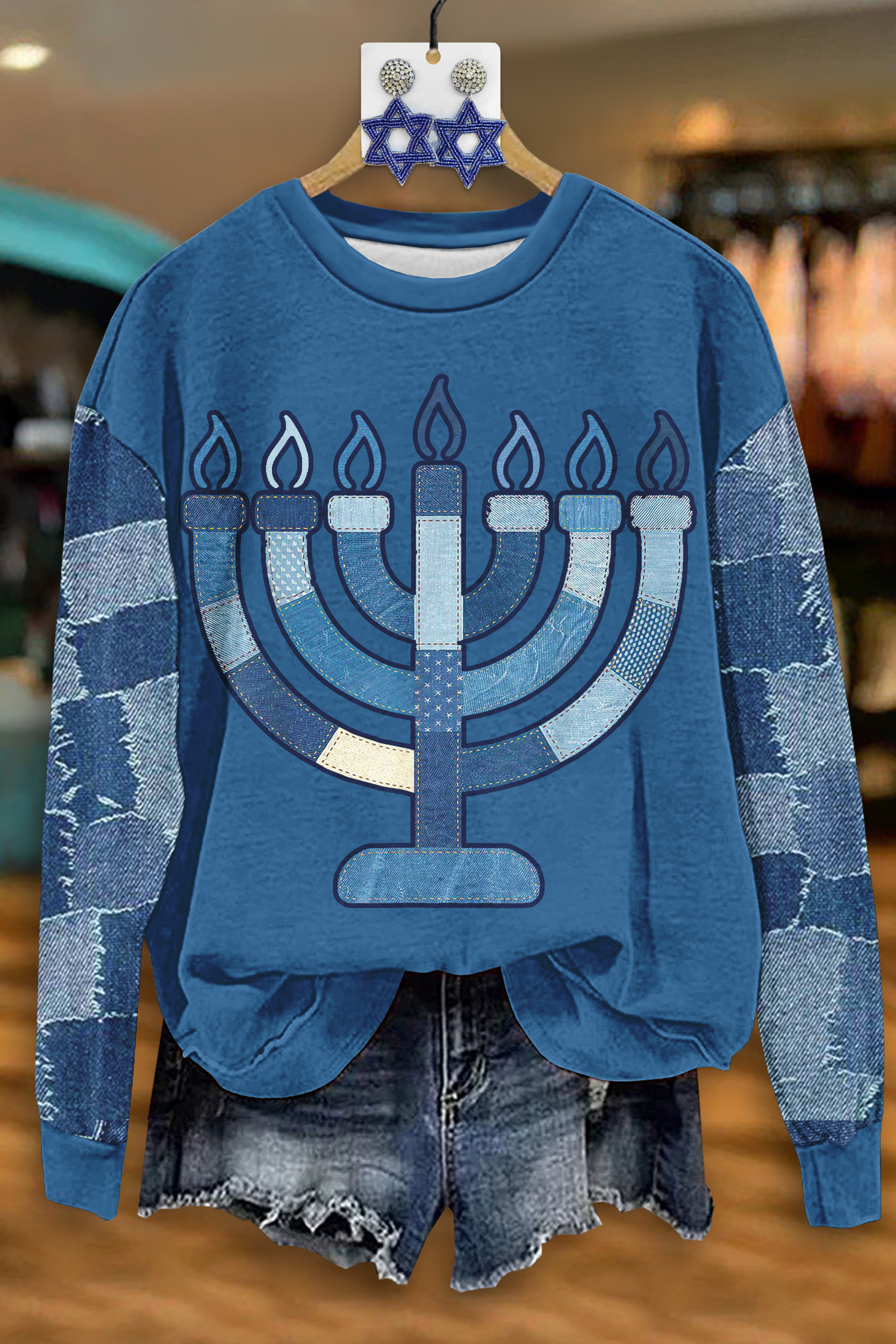 Hanukkah Denim Print Sweatshirt