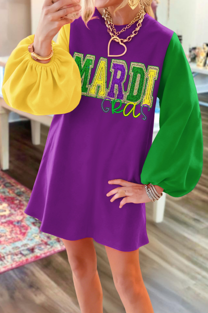 Mardi Gras Color Blocking Sweatshirt Dress
