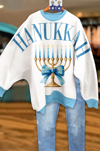 Hanukkah Candle Bow Oversized Sweatshirt
