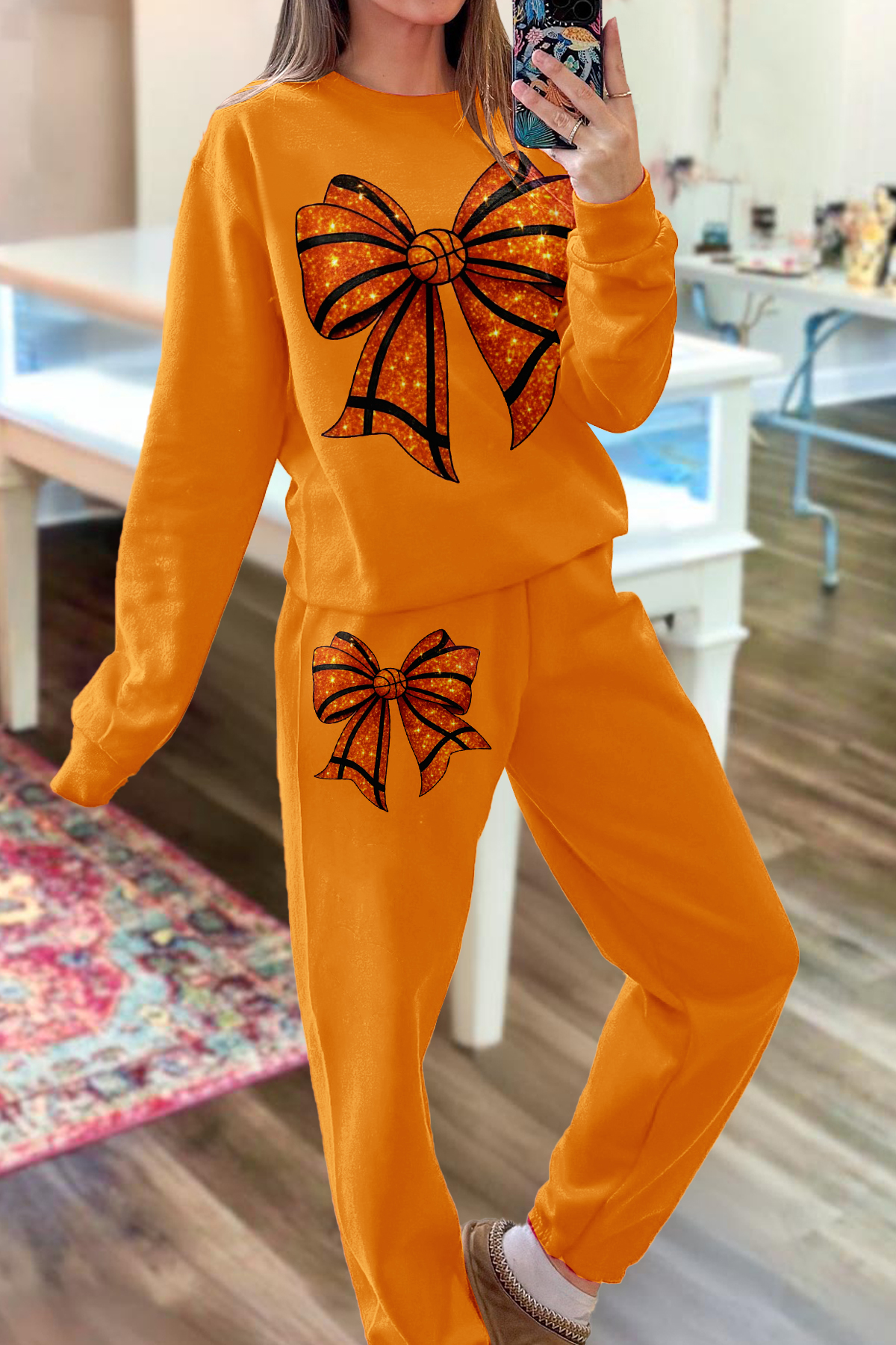 Basketball Game Day Bow Top And Pants Two-Piece Set