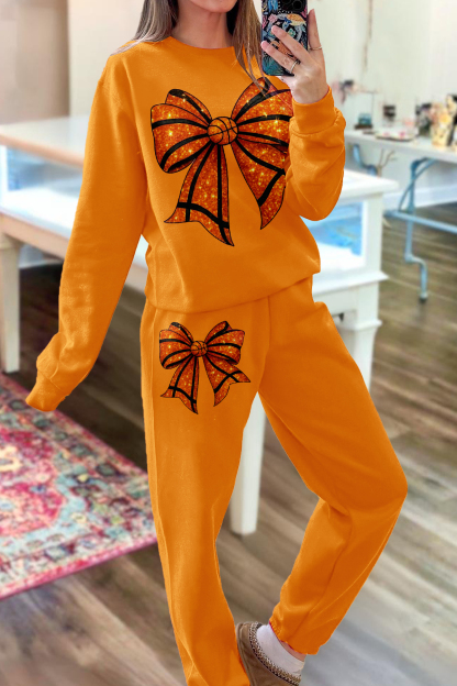 Basketball Game Day Bow Top And Pants Two-Piece Set