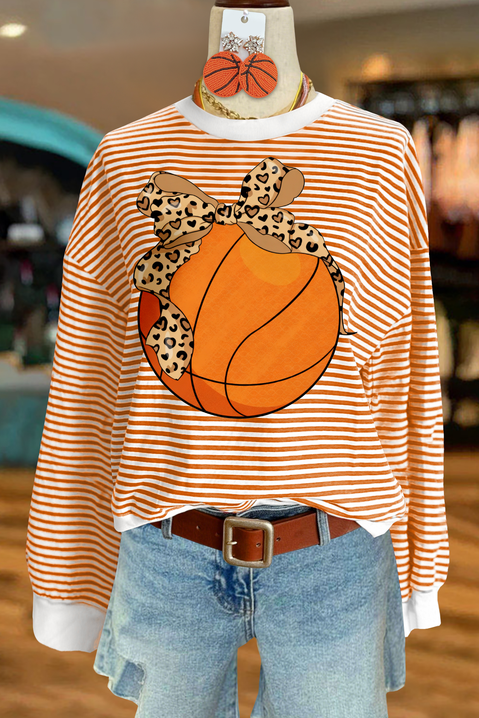 Basketball Game Day Striped Sweatshirt