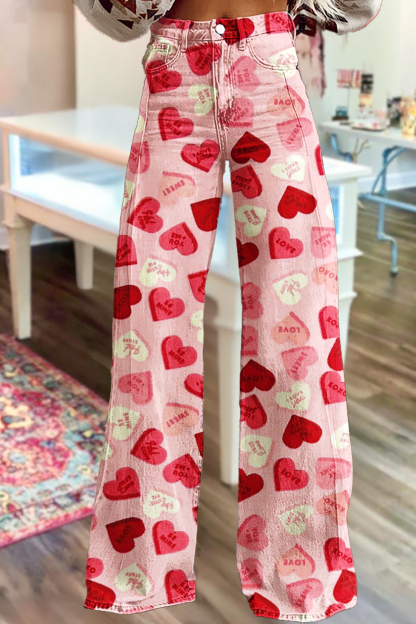 Valentine's Day Heart Wide-Leg Pants