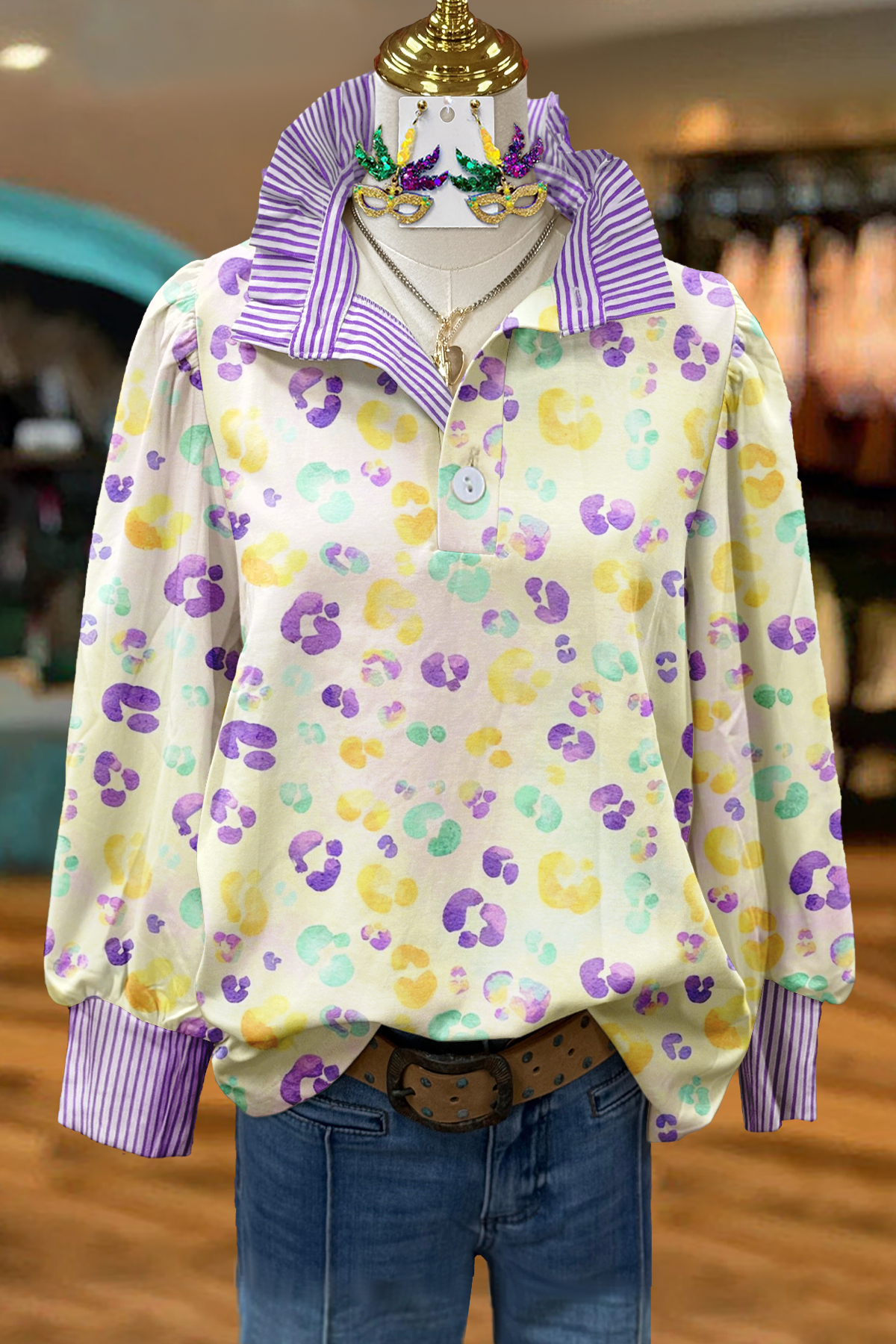 Mardi Gras Leopard Print Blouse