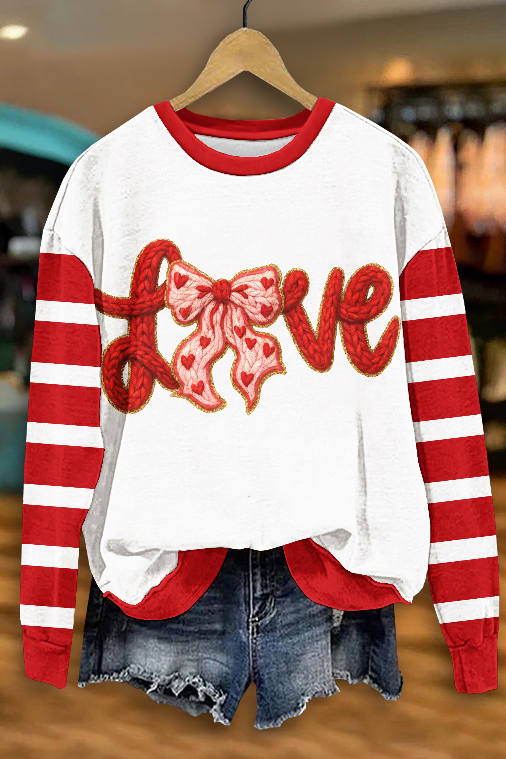Valentine's Day Heart Striped Sweatshirt