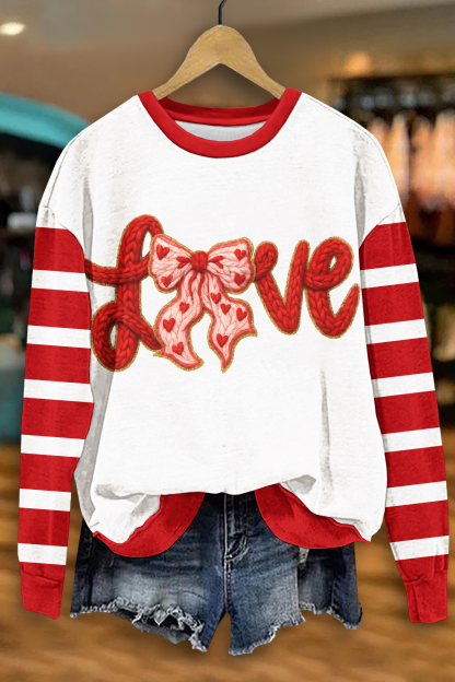 Valentine's Day Heart Striped Sweatshirt