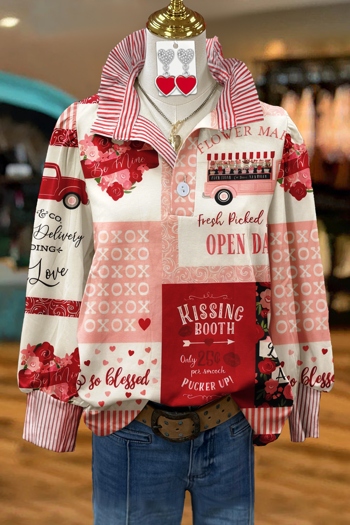 Valentine's Day Patchwork Pattern Blouse