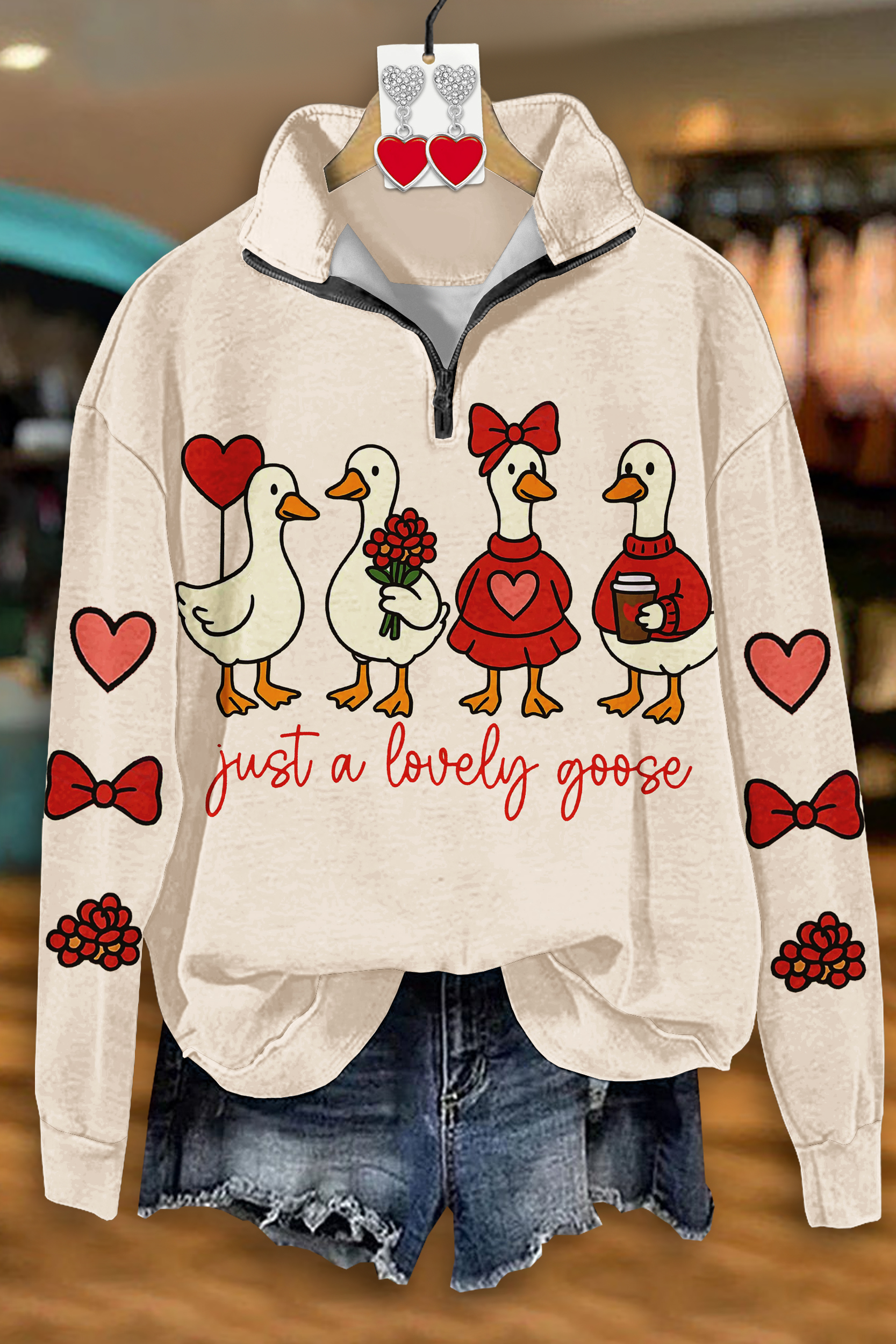 Valentine's Day Duck Zip-up Sweatshirt