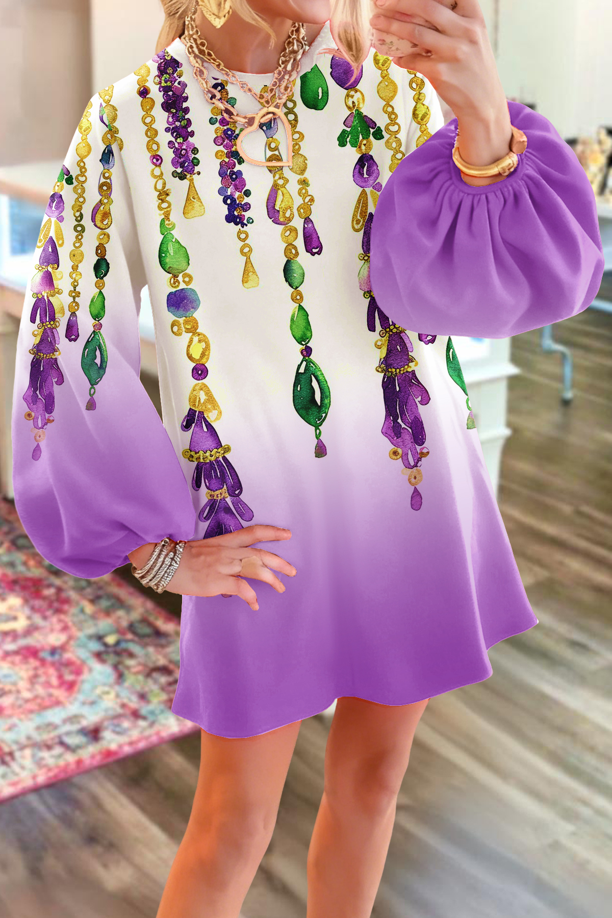 Mardi Gras Gradient Color Sweatshirt Dress