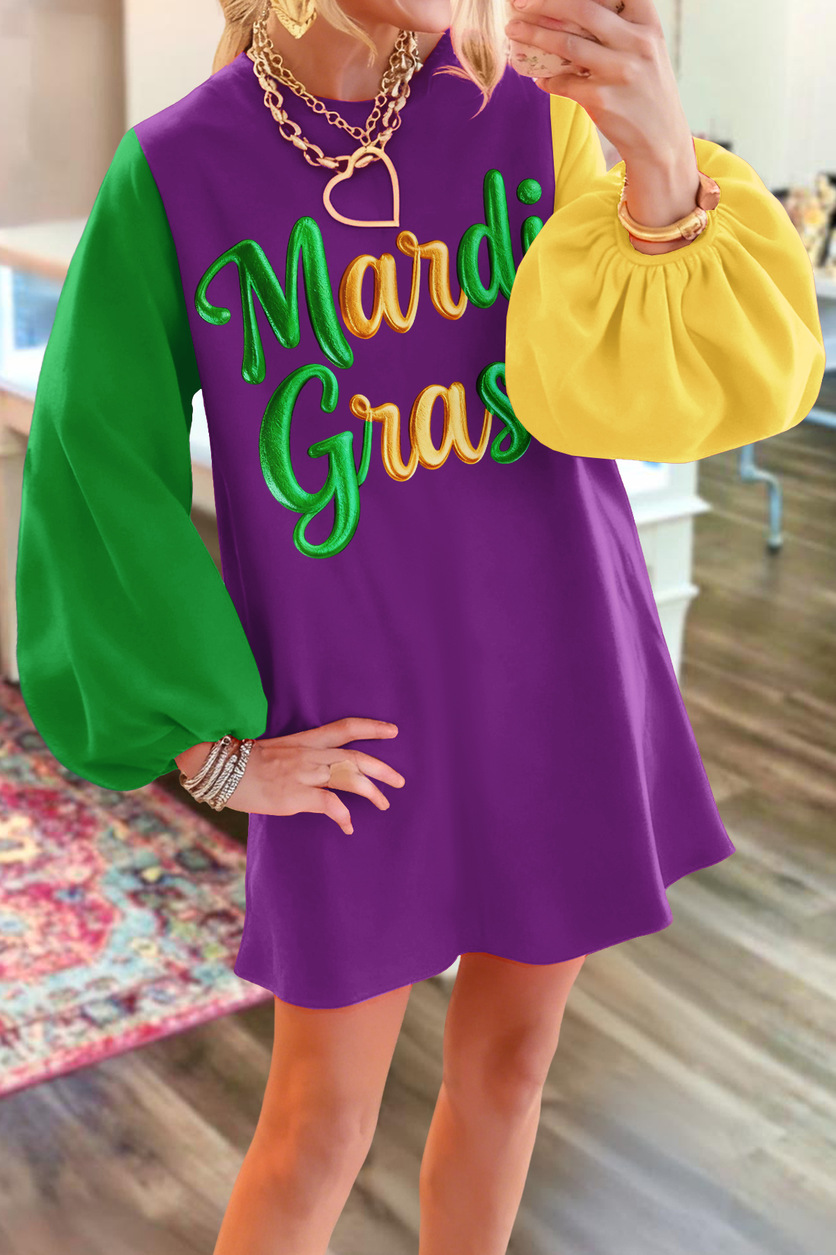 Mardi Gras Color Block Sweatshirt Dress