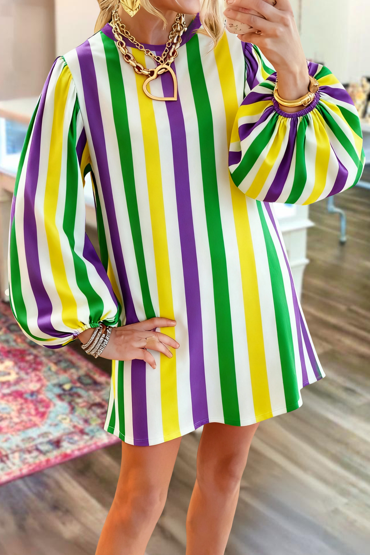 Mardi Gras Striped Sweatshirt Dress