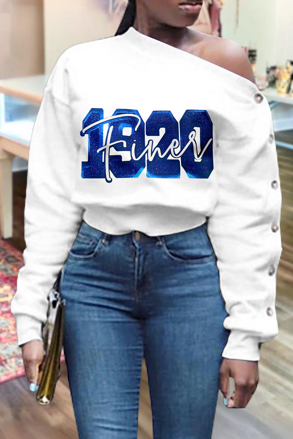 Zeta Phi Beta Sorority Off-Shoulder Sweatshirt