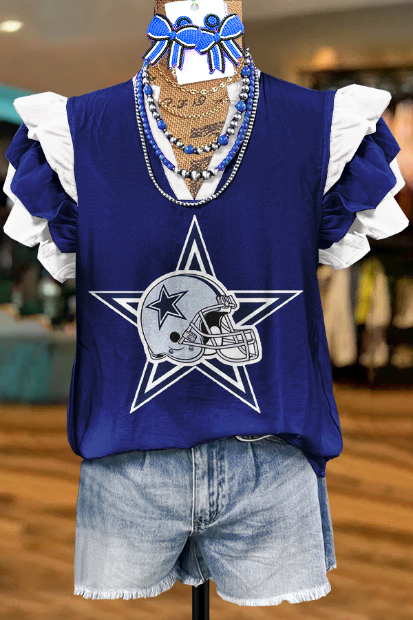 Dallas Cowboys Gameday Football Print Flying Sleeve Top
