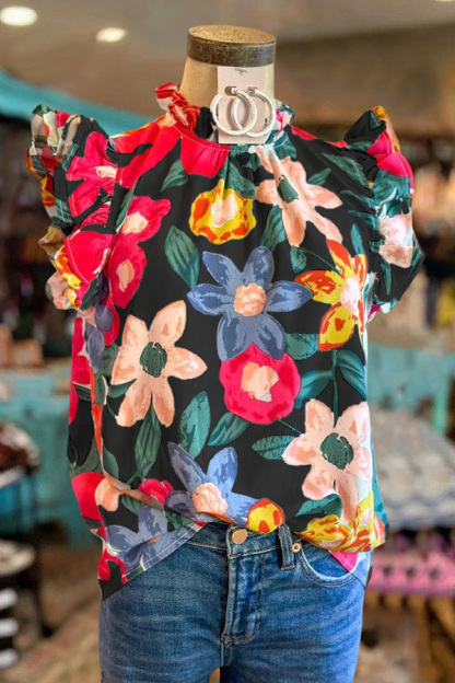 Multicolor Floral Ruffle Sleeve Top