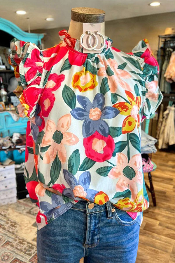 Multicolor Floral Ruffle Sleeve Top