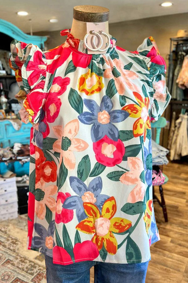 Multicolor Floral Ruffle Sleeve Top