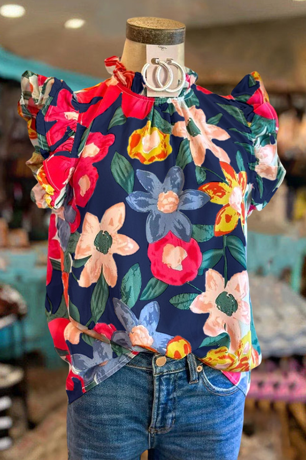 Multicolor Floral Ruffle Sleeve Top