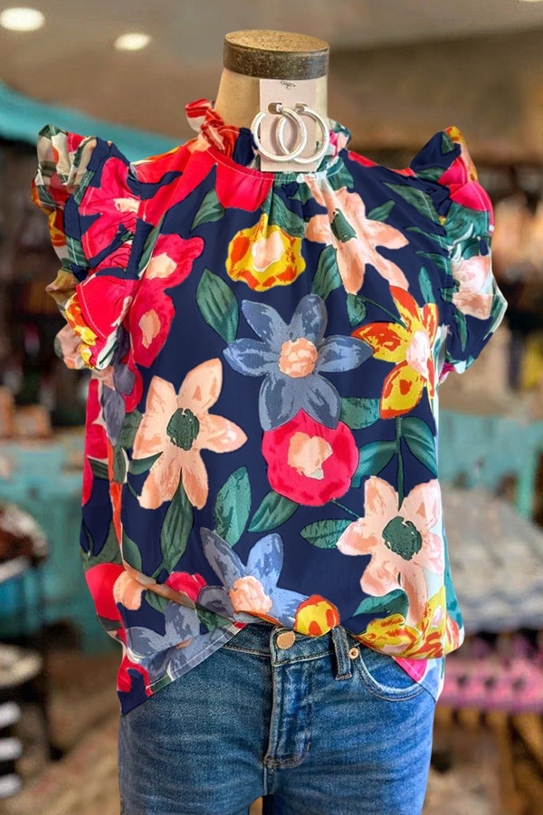 Multicolor Floral Ruffle Sleeve Top