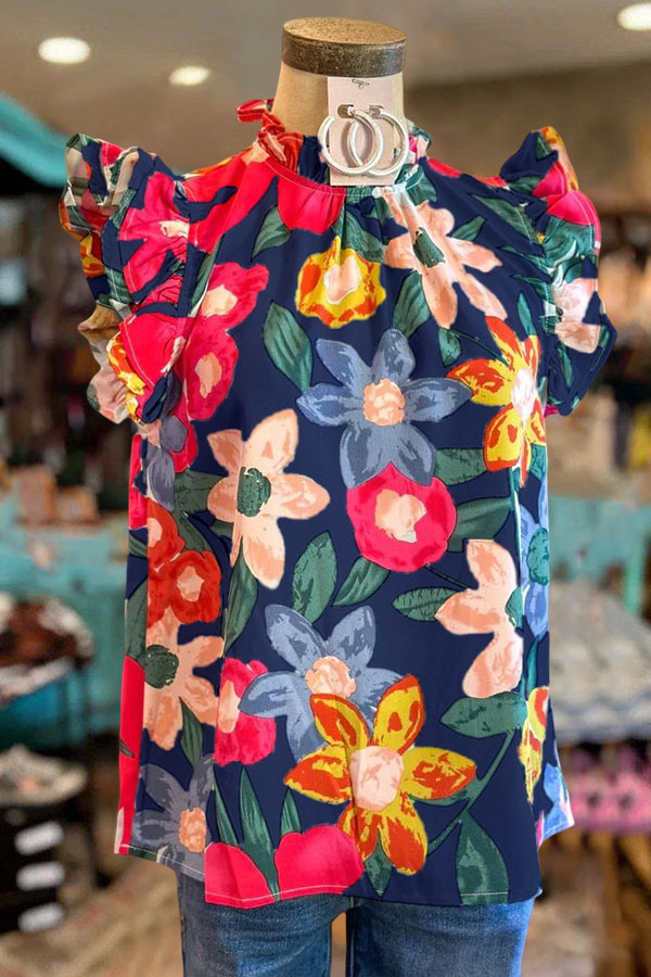 Multicolor Floral Ruffle Sleeve Top