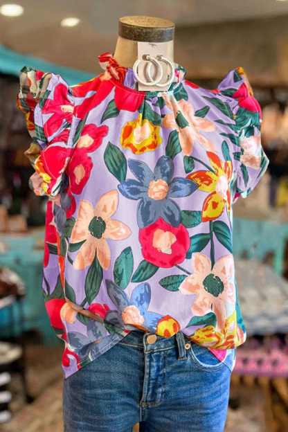 Multicolor Floral Ruffle Sleeve Top