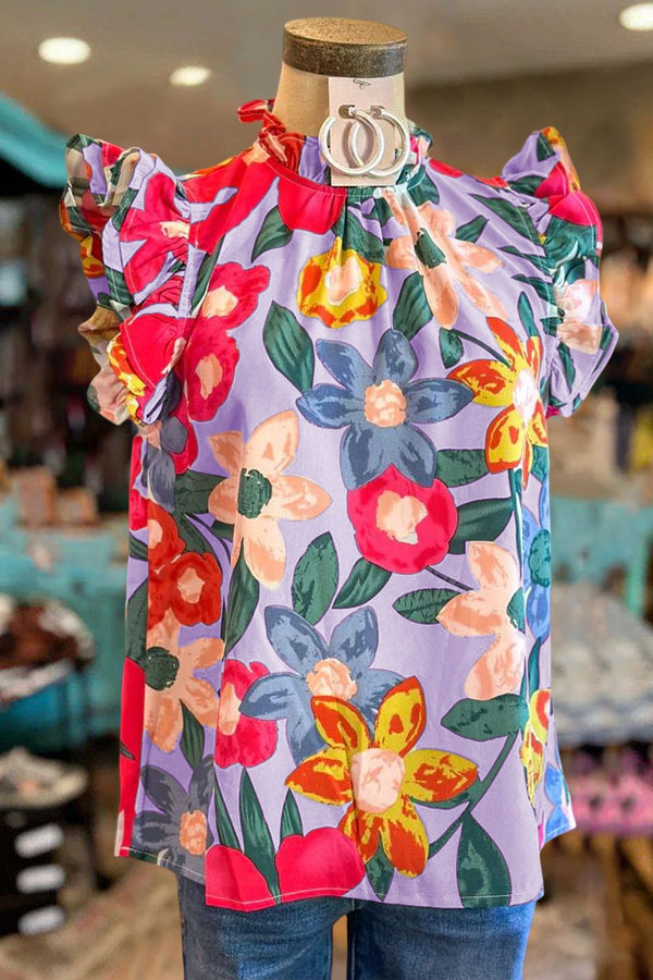 Multicolor Floral Ruffle Sleeve Top