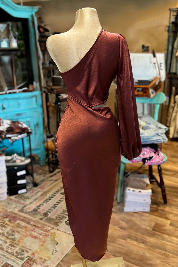 Beautiful Bell One Sleeve Satin Dress