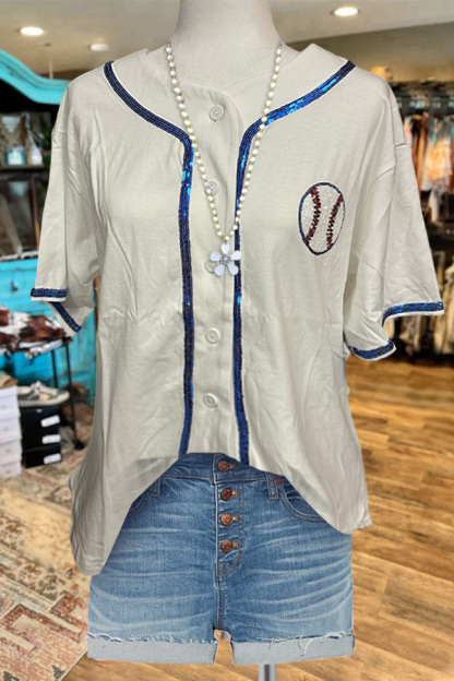 Sequined Embroidered Baseball Top